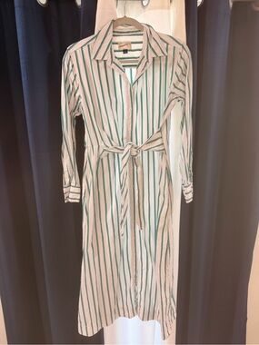 Universal Thread Green and White Striped Maxi Shirt Dress